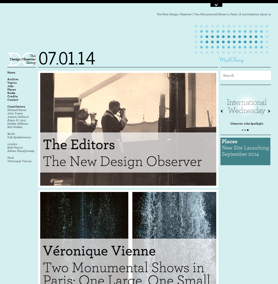 The new Design Observer design, launched on July 1, 2014